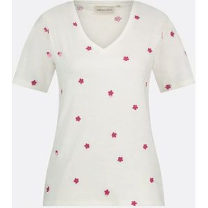 Fabienne Chapot Clt-299-tsh-ss24 phill v-neck pink flower t-shirt cream white/pink