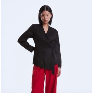 Satijnen Blouse - Wrap-over - V Halslijn - Lange Mouwen