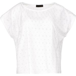 Blousetops - Witte Mouwloze Geborduurde Top - Geweven Viscose Stof