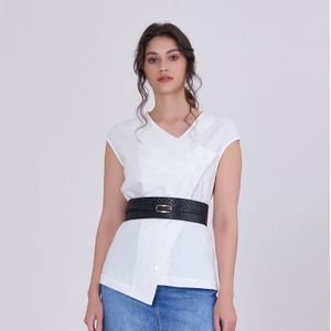 Geplooide asymmetrische top met dubbele borst