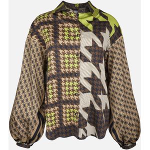 Mucho Gusto Blouse dozza bruin met lime green pied-de-poule