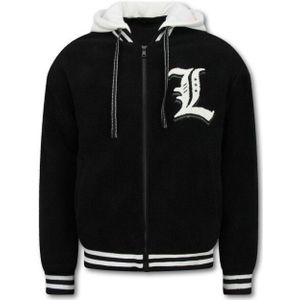 Enos Oversized baseball jacket teddy jas met capuchon