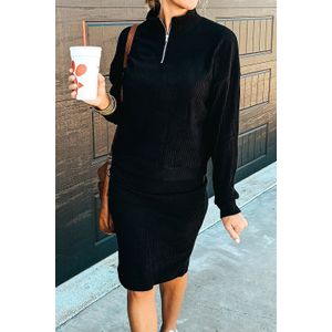 Geribbelde Gebreide Kwart Rits Jurk