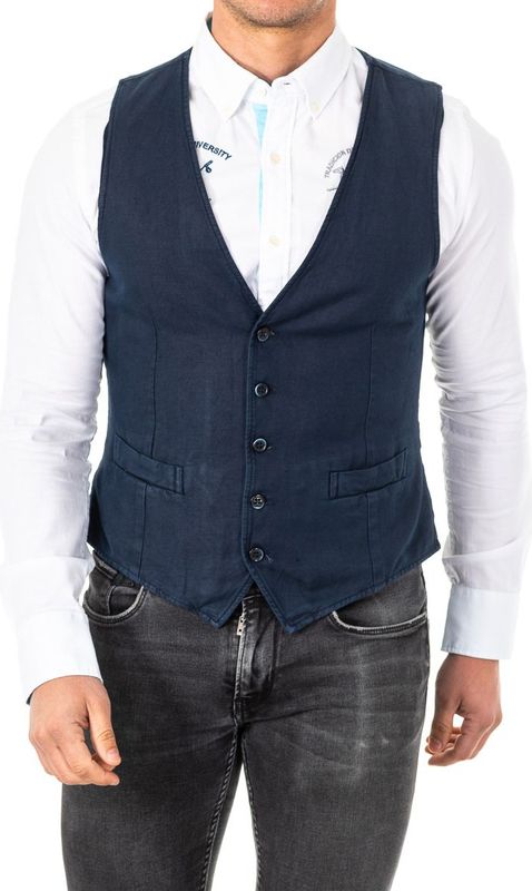 La Martina - Vest - Donkerblauw - 100% Linnen