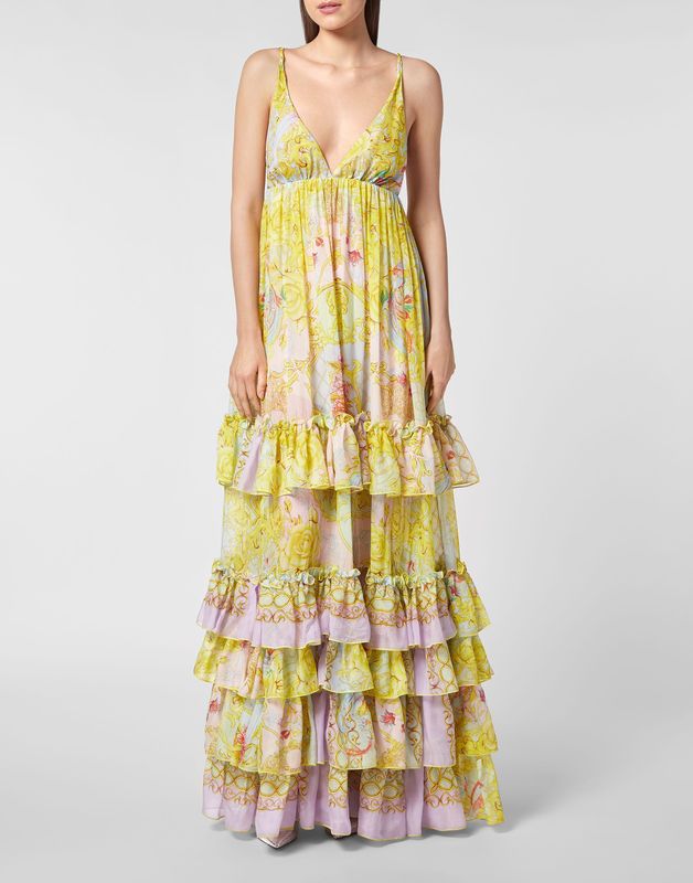 Philipp Plein - Long Dress New Baroque - Veelkleurig - Maxi-jurk - Zijde Chiffon