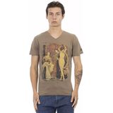 Trussardi - Action - T-shirt - Bruin - Stijlvolle V-hals met Front Print