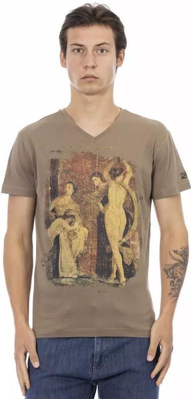 Trussardi - Action - T-shirt - Bruin - Stijlvolle V-hals met Front Print