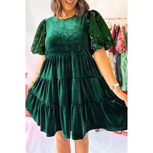 Gelaagde jurk met pailletten mouwen