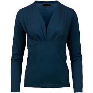 Donkerblauwe imitatiewikkeltop met lange mouwen van duurzame stretchjersey