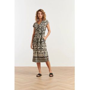 Smashed Lemon - 35176 - Jurk - Zwart en Wit - Lange Jurk met V-halslijn