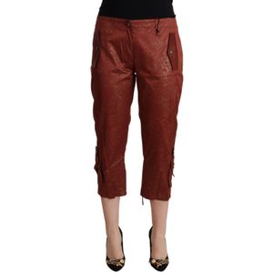 Just Cavalli Dames Bruine Lurex Midden Taille Katoenen Cropped Capri Broek