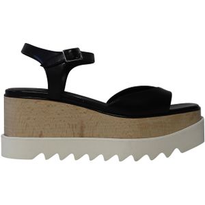 Stella McCartney Elyse Wedge Sandalen in Zwarte Faux Leren