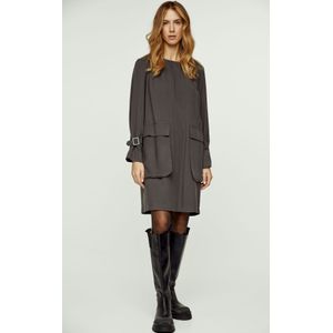 Tencel Jurk - Donkergrijs - Met Zakdetail - Lange Raglanmouwen