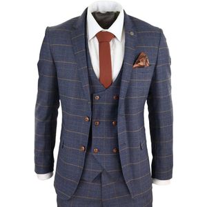 Heren 3-delig marineblauw retro geruit vintage klassiek pak