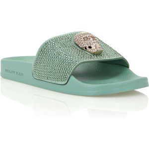 Philipp Plein - Sandalen Flat Skull with Crystals - Groen - Dames