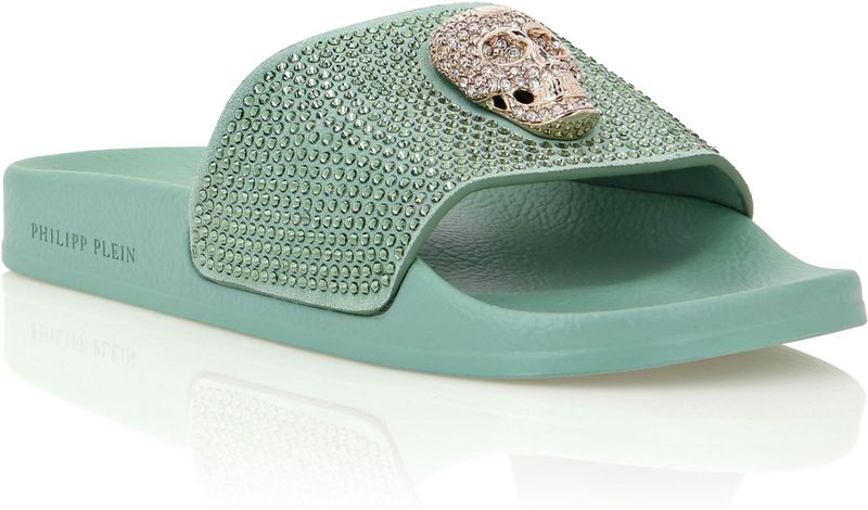 Philipp Plein - Sandalen Flat Skull with Crystals - Groen - Dames
