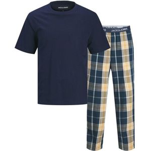 Jack & Jones Heren pyjamaset giftbox jacluca geruit donkerblauw/oranje