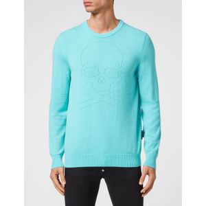 Philipp Plein - Pullover Ronde Hals Skull and Bones - Lichtblauw - Kasjmier