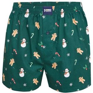 Happy Shorts Wijde kerst boxershort heren snowman + gingerbread groen