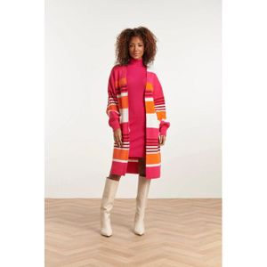 Smashed Lemon - Gestreepte Midi Lengte Gebreide Cardigan - Vrolijke Kleuren