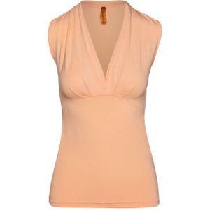 CONQUISTA - Mouwloze Top - Abrikoos - Imitatiewikkeleffect - Diepe V-hals