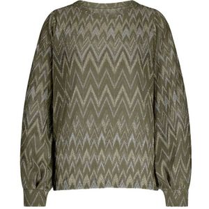 Summum - Top - Khaki - Lange Mouw - Zig-zag Puff Sleeve
