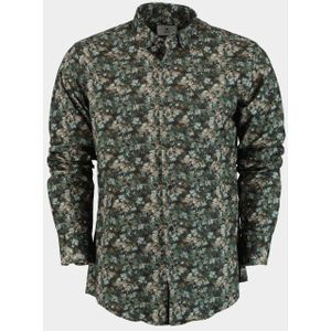 Bos Bright Blue Casual hemd lange mouw green leaves 28402/v03