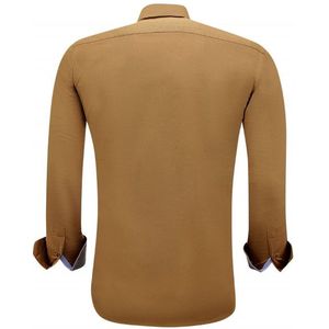 Gentile Bellini - Zakelijke Blouse - Licht Bruin - Lange Mouw - Nette Slim Fit