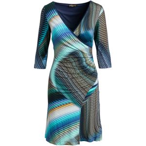 Bedrukte Jersey Imitatiewikkeljurk - Petrolblauw