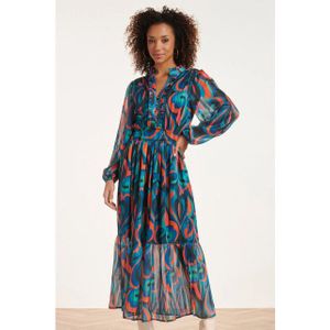 Smashed Lemon - 24519 - Maxi-jurk - Multicolour Teal en Oranje Print