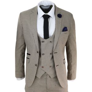 Heren - 3-delig - Beige - Geruit - Retro Vintage Klassiek Pak