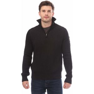 Belstaff - Stanley Quarter Zip Trui - Zwart - Katoen Wol Rib