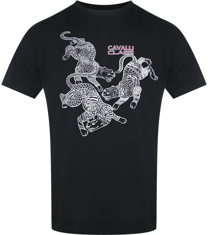 Cavalli Class Paisley Leopards-logo Zwart T-shirt