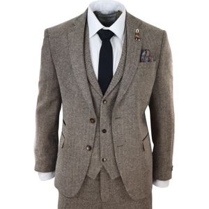 Heren - Eikenbruin - 3-delig Tweed Kostuum - Vintage Haringbeen - 1920s Retro Peaky Blinders