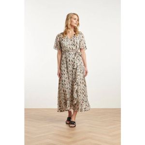 Smashed Lemon - 25078 - Chiffon Overlap Maxi Jurk - Wit - Roze - Zwart - Graphic Print