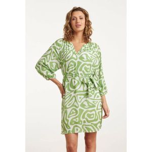 Smashed Lemon - 25005 - Crinkle Jurk - Lichtgroen en Wit - Abstracte Print