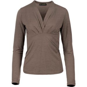Wikkeltops - Iron-Taupe Melange - Lange Mouw - Faux Wrap Jersey Top