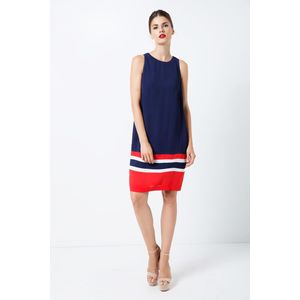 Jerseyjurken - Mouwloze Jurk - Blauw - Multicolour Paneel Detail