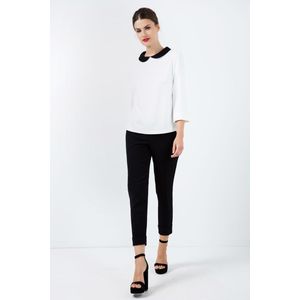 Crème Top - Zwarte Peter Pan Kraag - ¾ Mouwen