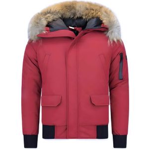 Winterjas - Rood - Imitatie Bontkraag - Katoen en Polyester