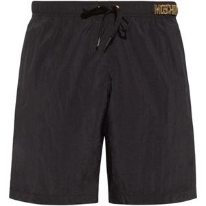 Moschino - Lange Zwemshort - Zwart - Metalen Logo