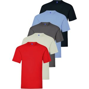 Kruze - Heren Crew Neck T-shirts - Set van 5 - Hemelsblauw Houtskool Rood Navy Grijs