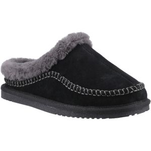 Hush Puppies - Anika - Slippers - Zwart - Nubuck met Faux Fur Voering