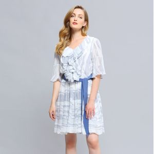 Lineaire golfprint franje korte jurk