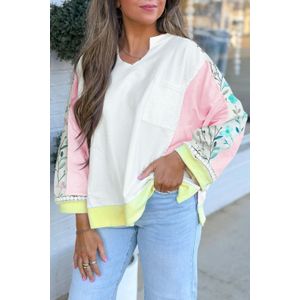 Kleurblok Bloemmotief Mouwtop