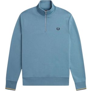 Fred Perry - Asblauw - Sweatshirt - Halve Rits - Dubbele Getipte Mouwen