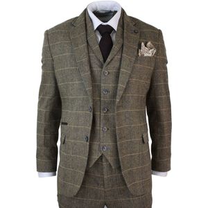Heren - 3-delig - Bruinbruin - Geruit - Tweed - Vintage Klassiek Pak