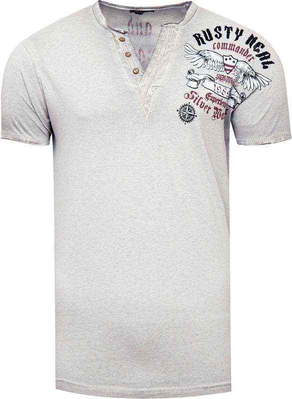 Rusty Neal - V-hals T-shirt - Heren - Met Print Aan De Zijkant