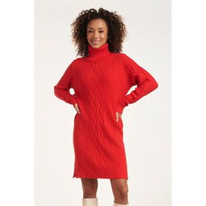 Smashed Lemon - 24629 - Gebreide Jurk - Rood - Vlechtstructuur