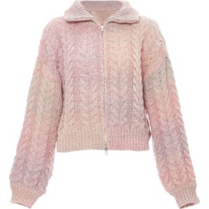 Mymo - Vest - Roze Geel - Kabelgebreid - Tweewegritssluiting